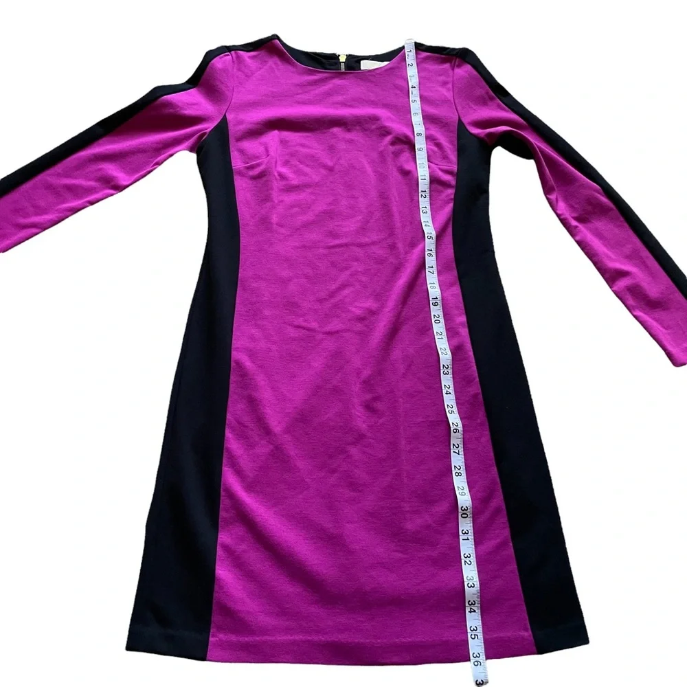 Michael Kors Long Sleeve Black and Magenta Color Block Dress Size 6 - Picture 5 of 5